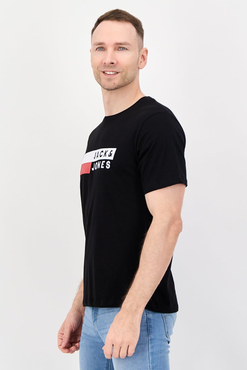 JACK & JONES Men Crew Neck Short Sleeve Brand Logo T-Shirt, Black - Image 3